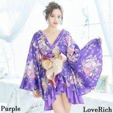 画像2: 再入荷！【4カラー/3点セット】豪華 帯 フリル 花柄 ミニ 花魁 着物 ドレス コスプレ イベント キャバドレス (2)