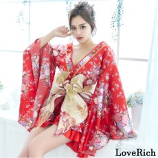 画像1: 再入荷！【4カラー/3点セット】豪華 帯 フリル 花柄 ミニ 花魁 着物 ドレス コスプレ イベント キャバドレス (1)