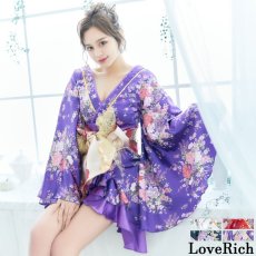 画像1: 再入荷！【4カラー/3点セット】豪華 帯 フリル 花柄 ミニ 花魁 着物 ドレス コスプレ イベント キャバドレス (1)
