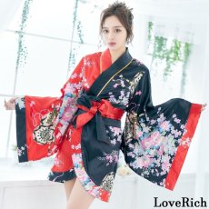 画像1: 再入荷！【4カラー/2点セット】ツートンカラー ミニ 和柄 花魁 着物 ドレス ダンス よさこい 花魁 コスプレ キャバドレス (1)