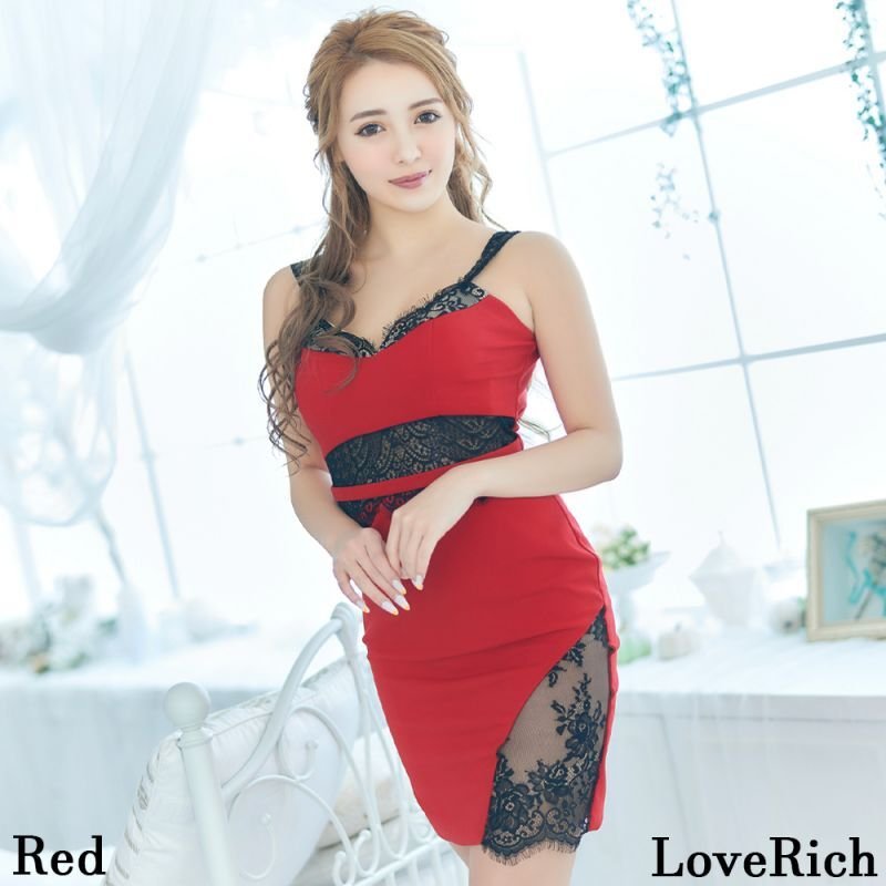 キャミソール レース スリット タイト 谷間魅せ キャバドレス ミニドレス