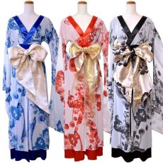 画像12: 再入荷！【高級ライン】【3カラー/3点セット】花柄 シフォン ロング 豪華 帯 リボン 花魁 着物 ドレス コスプレ 衣装 コスチューム イベント ハロウィン (12)