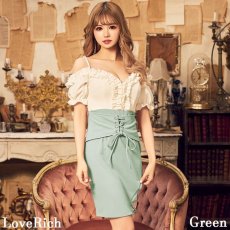画像7: 残りわずか！【SALE30％OFF】【SMLサイズ＆新色追加】 フリル レースアップ クロスデザイン 谷間魅せ ボリュームスリーブ ミニドレス キャバドレス  (7)