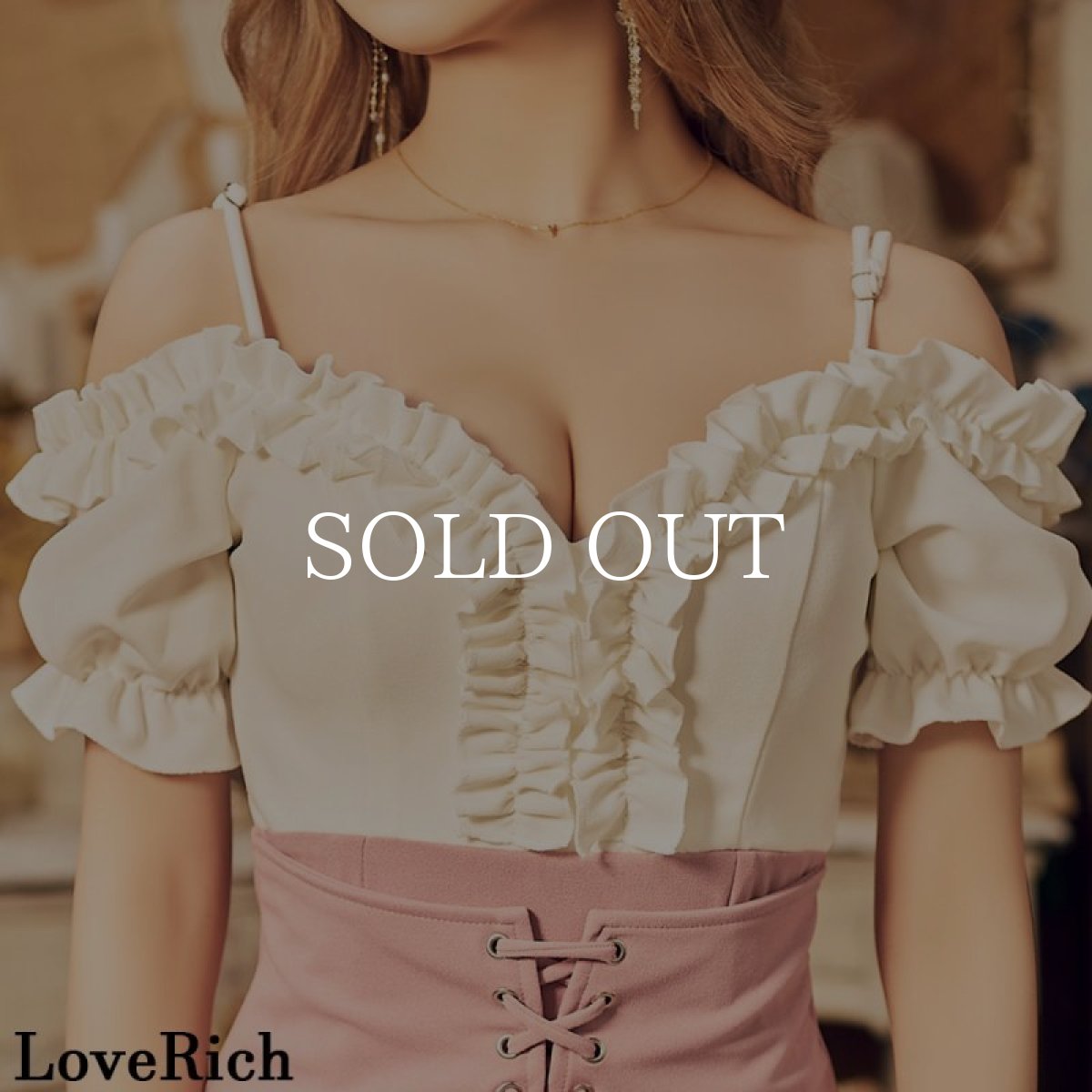 画像9: 残りわずか！【SALE30％OFF】【SMLサイズ＆新色追加】 フリル レースアップ クロスデザイン 谷間魅せ ボリュームスリーブ ミニドレス キャバドレス  (9)