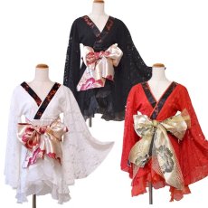 画像20: 再入荷！【3カラー/3点セット】レース フリル オーガンジー 小花柄 ミニ 豪華 帯 花魁 着物 ドレス コスプレ イベント ハロウィン キャバドレス (20)