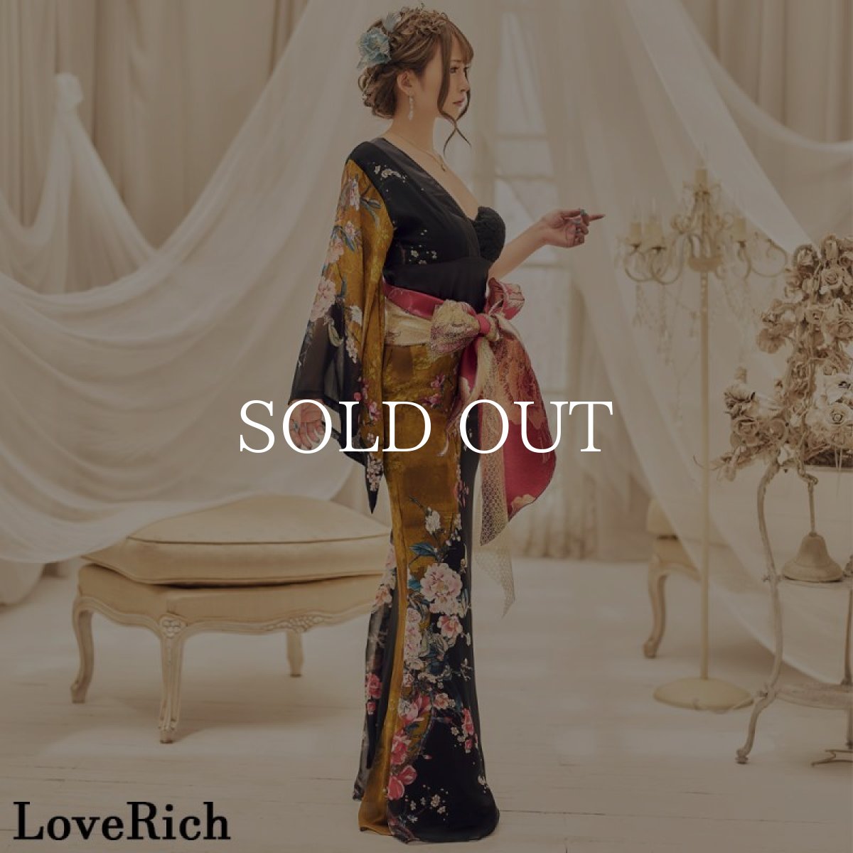 画像11: 再入荷！【高級ライン】【3カラー/3点セット】アシンメトリー 花柄 レース ロング 豪華 帯 リボン 花魁 着物 ドレス コスプレ イベント ハロウィン (11)