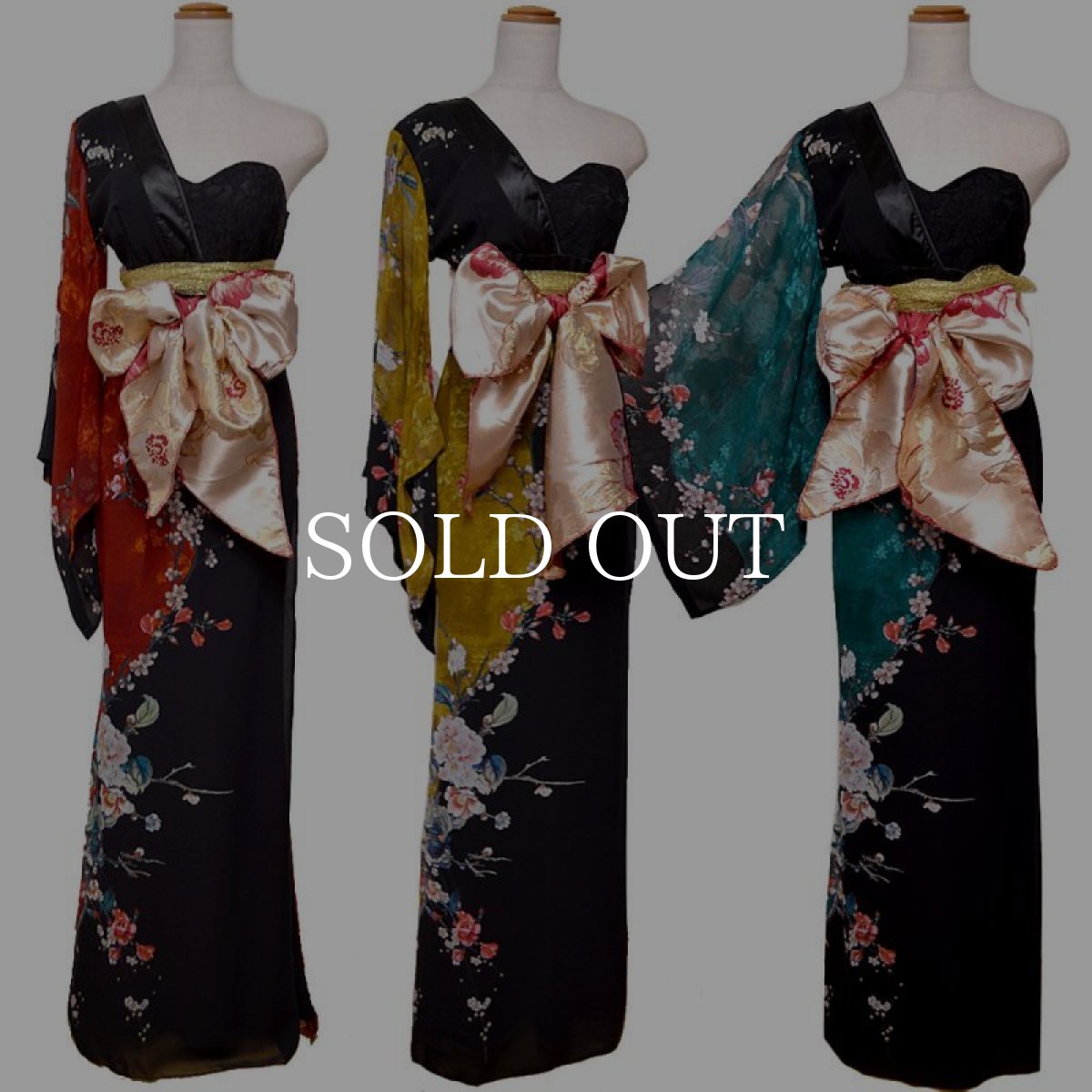 画像18: 再入荷！【高級ライン】【3カラー/3点セット】アシンメトリー 花柄 レース ロング 豪華 帯 リボン 花魁 着物 ドレス コスプレ イベント ハロウィン (18)