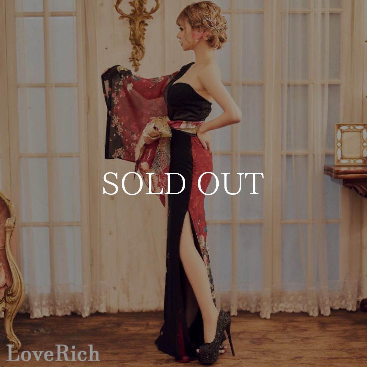 画像6: 再入荷！【高級ライン】【3カラー/3点セット】アシンメトリー 花柄 レース ロング 豪華 帯 リボン 花魁 着物 ドレス コスプレ イベント ハロウィン (6)