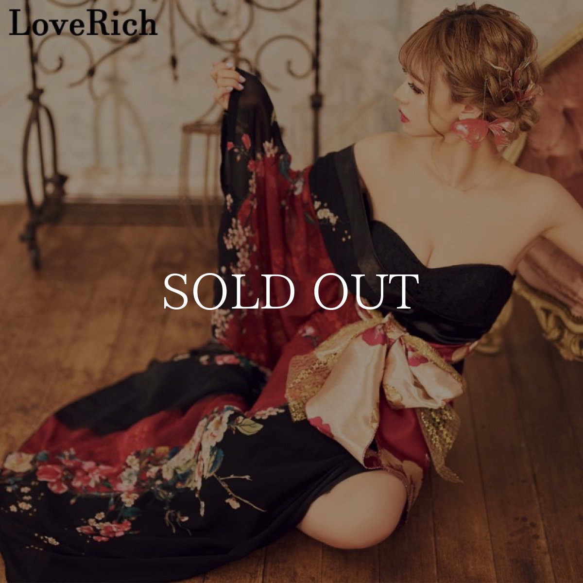 画像3: 再入荷！【高級ライン】【3カラー/3点セット】アシンメトリー 花柄 レース ロング 豪華 帯 リボン 花魁 着物 ドレス コスプレ イベント ハロウィン (3)