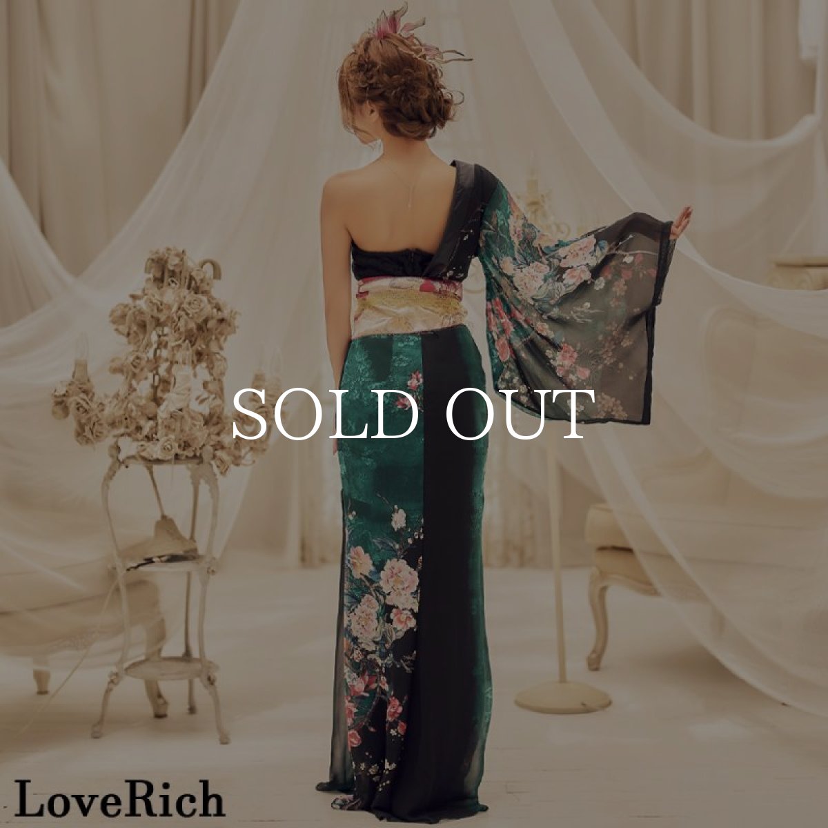 画像17: 再入荷！【高級ライン】【3カラー/3点セット】アシンメトリー 花柄 レース ロング 豪華 帯 リボン 花魁 着物 ドレス コスプレ イベント ハロウィン (17)