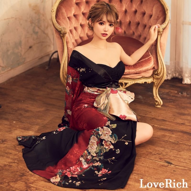 高級ライン】【3カラー/3点セット】アシンメトリー 花柄 レース ロング