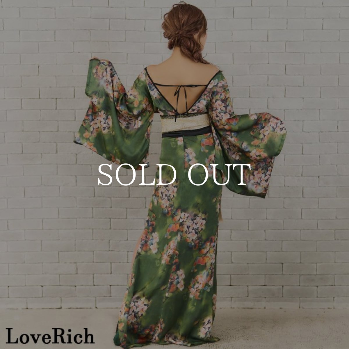 画像17: 再入荷！【高級ライン】【4カラー/3点セット】小花柄 スリット オフショル ロング 豪華 帯 リボン 花魁 着物 ドレス コスプレ イベント ハロウィン (17)