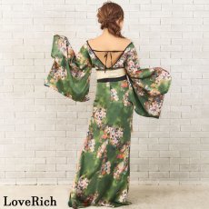 画像17: 再入荷！【高級ライン】【4カラー/3点セット】小花柄 スリット オフショル ロング 豪華 帯 リボン 花魁 着物 ドレス コスプレ イベント ハロウィン (17)