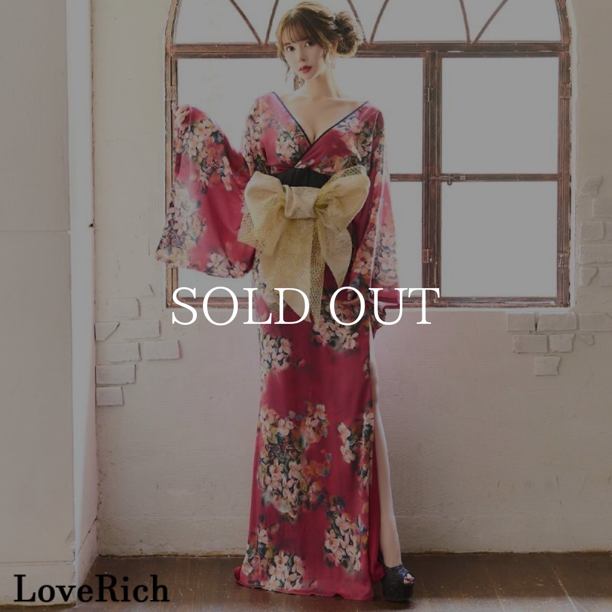 画像7: 再入荷！【高級ライン】【4カラー/3点セット】小花柄 スリット オフショル ロング 豪華 帯 リボン 花魁 着物 ドレス コスプレ イベント ハロウィン (7)