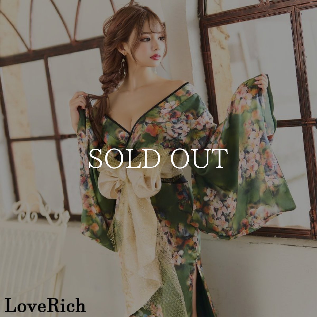画像11: 再入荷！【高級ライン】【4カラー/3点セット】小花柄 スリット オフショル ロング 豪華 帯 リボン 花魁 着物 ドレス コスプレ イベント ハロウィン (11)