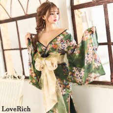 画像11: 再入荷！【高級ライン】【4カラー/3点セット】小花柄 スリット オフショル ロング 豪華 帯 リボン 花魁 着物 ドレス コスプレ イベント ハロウィン (11)