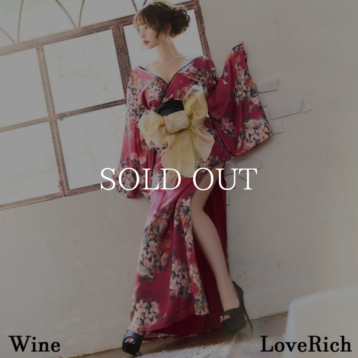 画像8: 再入荷！【高級ライン】【4カラー/3点セット】小花柄 スリット オフショル ロング 豪華 帯 リボン 花魁 着物 ドレス コスプレ イベント ハロウィン (8)