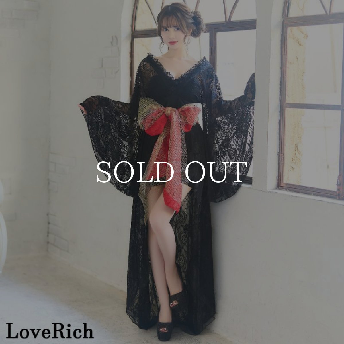 画像9: 再入荷！【2カラー/3点セット】総レース  豪華 花柄 帯 テールカット オーガンジー ミニスカート ロング 花魁 着物 ドレス コスプレ イベント ハロウィン キャバドレス (9)