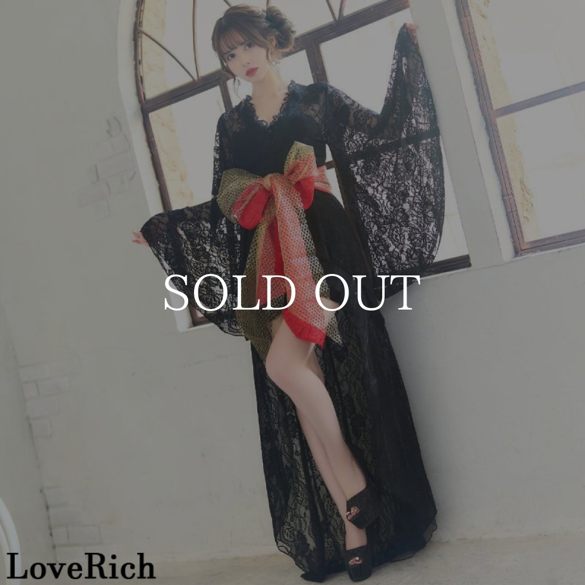 画像10: 再入荷！【2カラー/3点セット】総レース  豪華 花柄 帯 テールカット オーガンジー ミニスカート ロング 花魁 着物 ドレス コスプレ イベント ハロウィン キャバドレス (10)