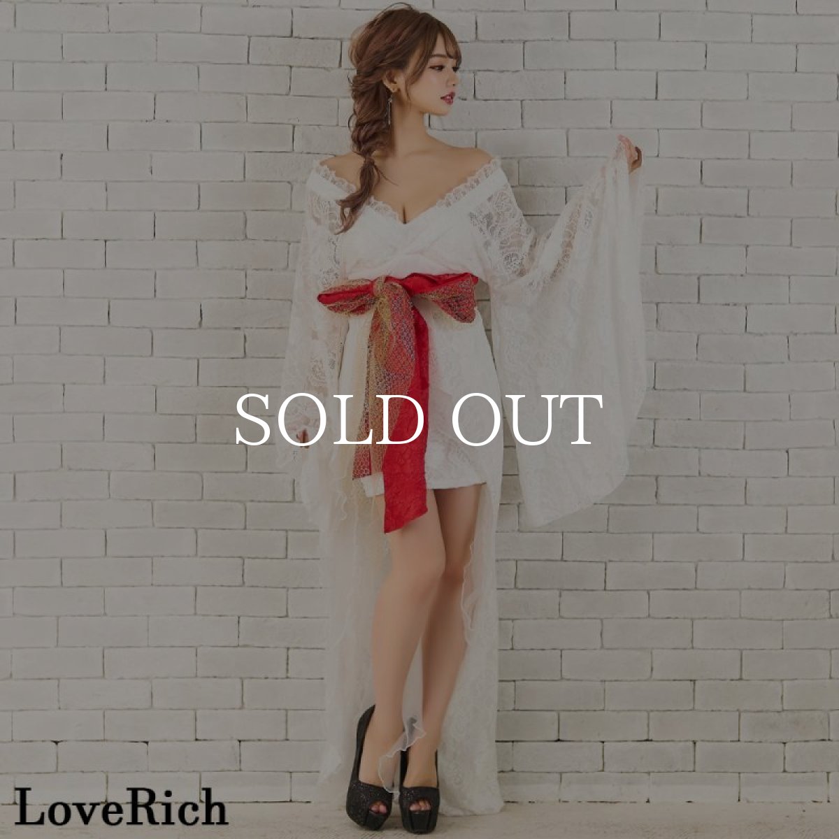 画像5: 再入荷！【2カラー/3点セット】総レース  豪華 花柄 帯 テールカット オーガンジー ミニスカート ロング 花魁 着物 ドレス コスプレ イベント ハロウィン キャバドレス (5)