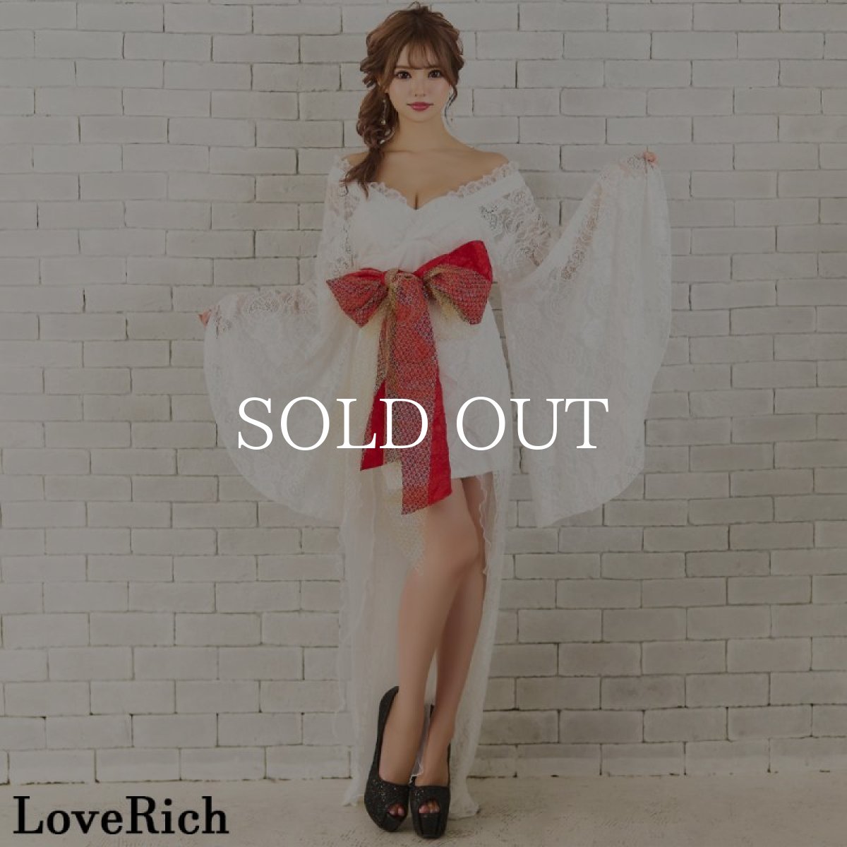 画像2: 再入荷！【2カラー/3点セット】総レース  豪華 花柄 帯 テールカット オーガンジー ミニスカート ロング 花魁 着物 ドレス コスプレ イベント ハロウィン キャバドレス (2)