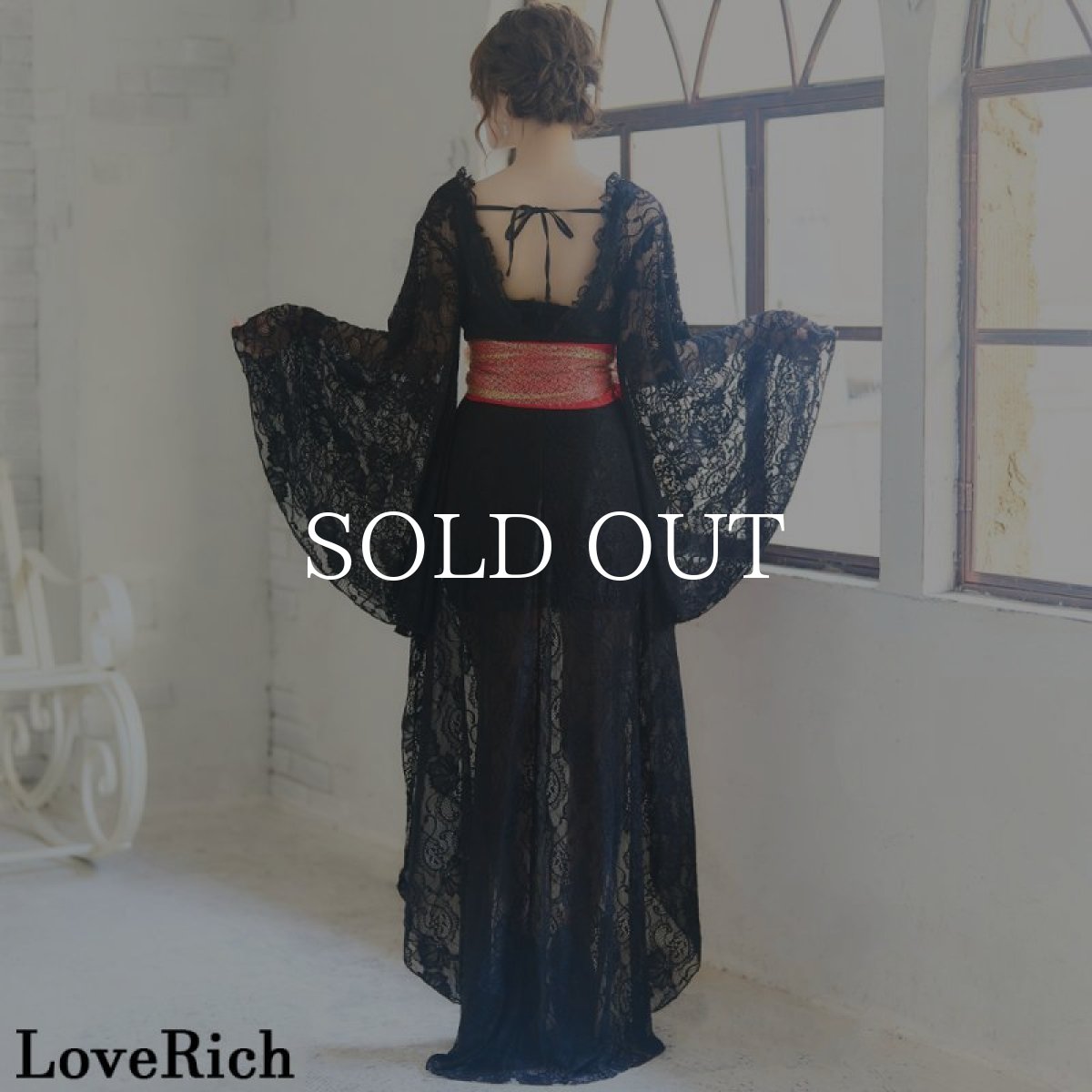 画像14: 再入荷！【2カラー/3点セット】総レース  豪華 花柄 帯 テールカット オーガンジー ミニスカート ロング 花魁 着物 ドレス コスプレ イベント ハロウィン キャバドレス (14)