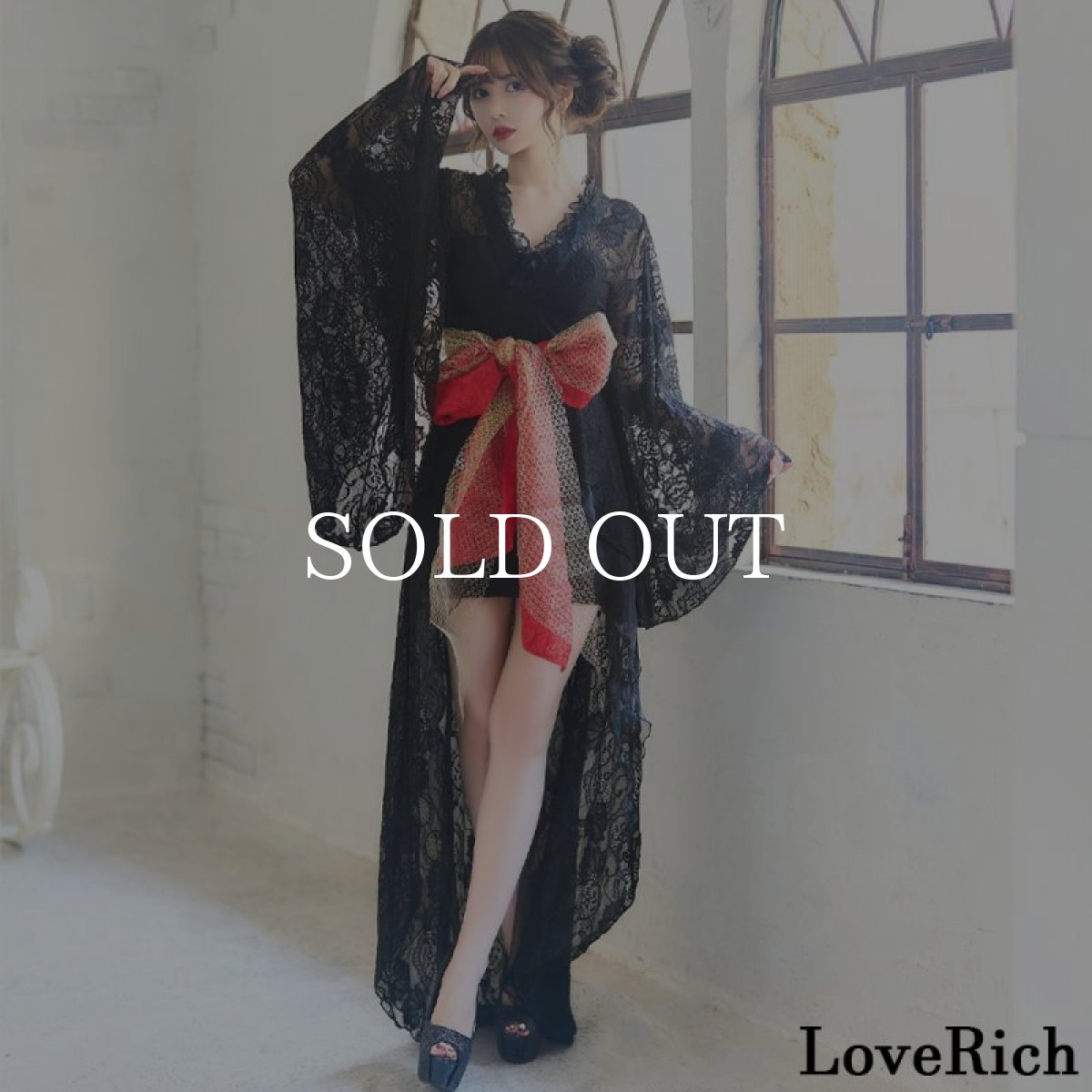 画像7: 再入荷！【2カラー/3点セット】総レース  豪華 花柄 帯 テールカット オーガンジー ミニスカート ロング 花魁 着物 ドレス コスプレ イベント ハロウィン キャバドレス (7)