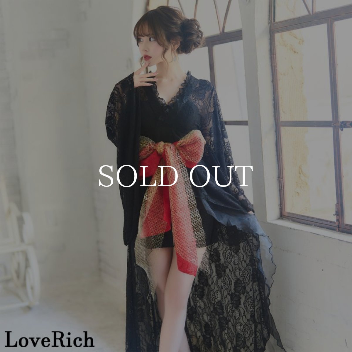 画像8: 再入荷！【2カラー/3点セット】総レース  豪華 花柄 帯 テールカット オーガンジー ミニスカート ロング 花魁 着物 ドレス コスプレ イベント ハロウィン キャバドレス (8)