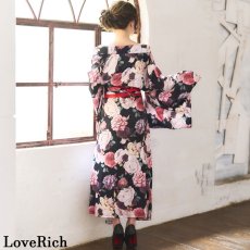 画像16: 再入荷！【4カラー/2点セット】 花柄 オフショル ロング 前開き 帯 リボン 花魁 着物 ドレス コスプレ イベント ハロウィン キャバドレス (16)