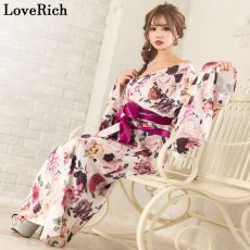 画像8: 再入荷！【4カラー】 花柄 オフショル ロング 前開き 帯 リボン 花魁 着物 ドレス コスプレ イベント ハロウィン キャバドレス (8)