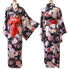 画像17: 再入荷！【4カラー】 花柄 オフショル ロング 前開き 帯 リボン 花魁 着物 ドレス コスプレ イベント ハロウィン キャバドレス (17)