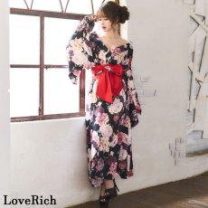 画像6: 再入荷！【4カラー】 花柄 オフショル ロング 前開き 帯 リボン 花魁 着物 ドレス コスプレ イベント ハロウィン キャバドレス (6)