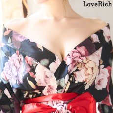 画像13: 再入荷！【4カラー】 花柄 オフショル ロング 前開き 帯 リボン 花魁 着物 ドレス コスプレ イベント ハロウィン キャバドレス (13)