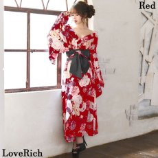 画像11: 再入荷！【4カラー】 花柄 オフショル ロング 前開き 帯 リボン 花魁 着物 ドレス コスプレ イベント ハロウィン キャバドレス (11)