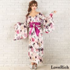 画像10: 再入荷！【4カラー】 花柄 オフショル ロング 前開き 帯 リボン 花魁 着物 ドレス コスプレ イベント ハロウィン キャバドレス (10)