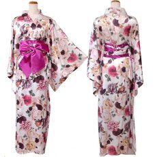 画像18: 再入荷！【4カラー】 花柄 オフショル ロング 前開き 帯 リボン 花魁 着物 ドレス コスプレ イベント ハロウィン キャバドレス (18)
