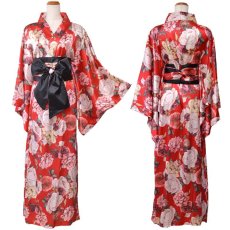 画像19: 再入荷！【4カラー】 花柄 オフショル ロング 前開き 帯 リボン 花魁 着物 ドレス コスプレ イベント ハロウィン キャバドレス (19)