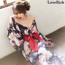 画像5: 再入荷！【4カラー/2点セット】 花柄 オフショル ロング 前開き 帯 リボン 花魁 着物 ドレス コスプレ イベント ハロウィン キャバドレス (5)