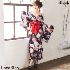 画像4: 再入荷！【4カラー】 花柄 オフショル ロング 前開き 帯 リボン 花魁 着物 ドレス コスプレ イベント ハロウィン キャバドレス (4)