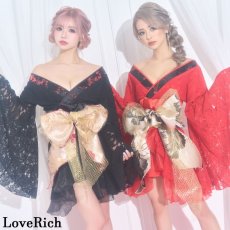 画像7: 再入荷！【3カラー/3点セット】レース フリル オーガンジー 小花柄 ミニ 豪華 帯 花魁 着物 ドレス コスプレ イベント ハロウィン キャバドレス (7)