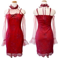 画像13: 在庫限り！【2000円ぽっきり】【SMLサイズ】レースアップ シースルー ロングスリーブ 総レース タイト ミニドレス キャバドレス  (13)