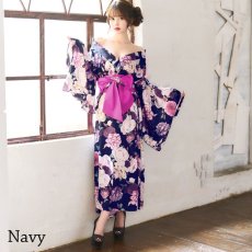 画像12: 再入荷！【4カラー/2点セット】 花柄 オフショル ロング 前開き 帯 リボン 花魁 着物 ドレス コスプレ イベント ハロウィン キャバドレス (12)