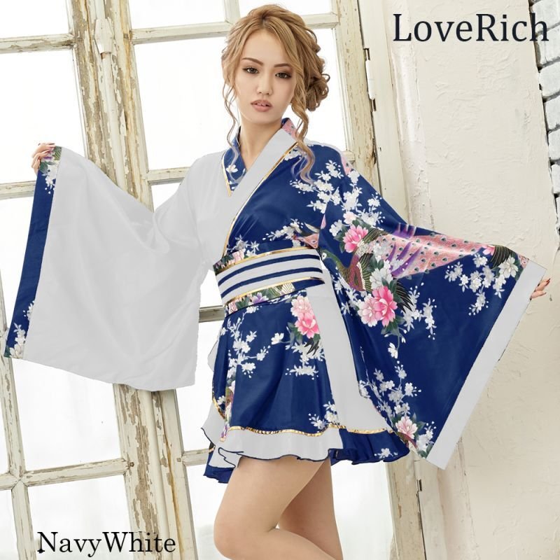 再入荷＆新色追加】ツートンカラー 花魁 フリル ミニ 着物ドレス 孔雀