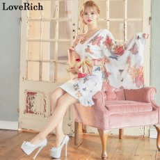 画像10: 再入荷！【SMLサイズ/2カラー/3点セット】蝶々柄 アシンメトリー レース 花柄 フリル シフォン ミニ 豪華 帯 花魁 着物 ドレス コスプレ イベント ハロウィン キャバドレス (10)