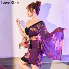 画像12: 再入荷！【SMLサイズ/2カラー/3点セット】蝶々柄 アシンメトリー レース 花柄 フリル シフォン ミニ 豪華 帯 花魁 着物 ドレス コスプレ イベント ハロウィン キャバドレス (12)