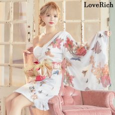 画像8: 再入荷！【SMLサイズ/2カラー/3点セット】蝶々柄 アシンメトリー レース 花柄 フリル シフォン ミニ 豪華 帯 花魁 着物 ドレス コスプレ イベント ハロウィン キャバドレス (8)