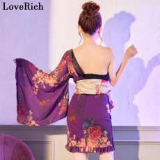 画像17: 再入荷！【SMLサイズ/2カラー/3点セット】蝶々柄 アシンメトリー レース 花柄 フリル シフォン ミニ 豪華 帯 花魁 着物 ドレス コスプレ イベント ハロウィン キャバドレス (17)