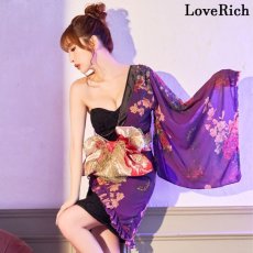 画像3: 再入荷！【SMLサイズ/2カラー/3点セット】蝶々柄 アシンメトリー レース 花柄 フリル シフォン ミニ 豪華 帯 花魁 着物 ドレス コスプレ イベント ハロウィン キャバドレス (3)