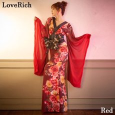 画像4: 再入荷！【高級ライン】【SMLサイズ/2カラー/2点セット】花柄 シフォン オフショル スリット 美胸 ロング 豪華 帯 花魁 着物 ドレス コスプレ イベント ハロウィン キャバドレス (4)