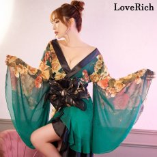 画像4: 再入荷！【高級ライン】【SMLサイズ/2カラー/2点セット】花柄 シフォン オフショル フリル 美胸 ミニ 豪華 帯 花魁 着物 ドレス コスプレ イベント ハロウィン キャバドレス (4)